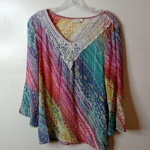 Spence Women's Rainbow Flowy Flutter Sleeve  Blouse. Medium Art to Wear. Boho